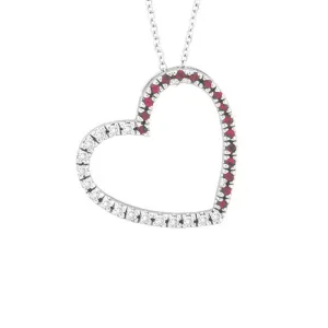 0.40 Carat Natural Diamond & Pink Sapphire Heart Necklace Pendant 14K white gold