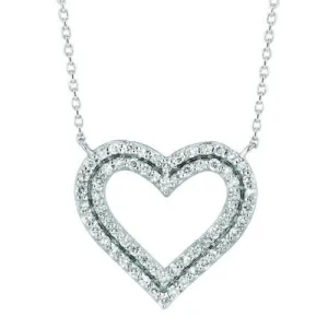 0.55 G SI Carat Natural Diamond Double Heart Necklace Pendant 14K White Gold