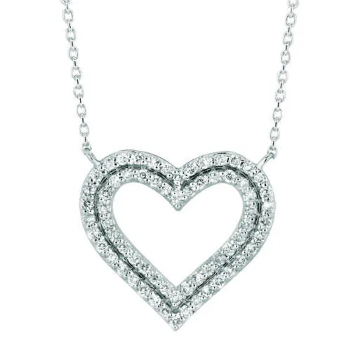 0.55 G SI Carat Natural Diamond Double Heart Necklace Pendant 14K White Gold