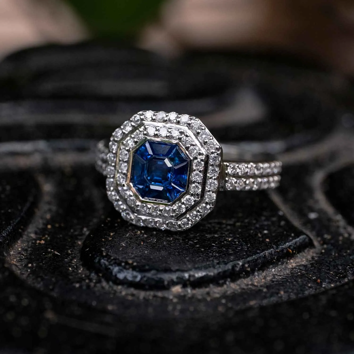 0.56 Carat Blue Sapphire Gemstone Ring in 14k White Gold