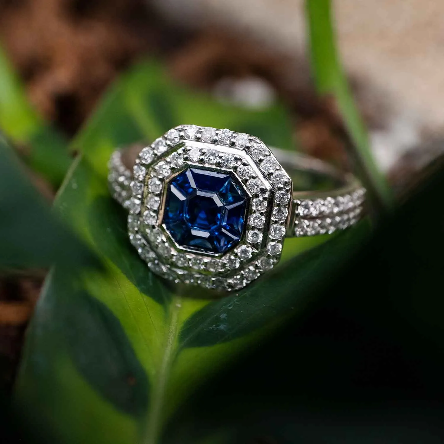 0.56 Carat Blue Sapphire Gemstone Ring in 14k White Gold