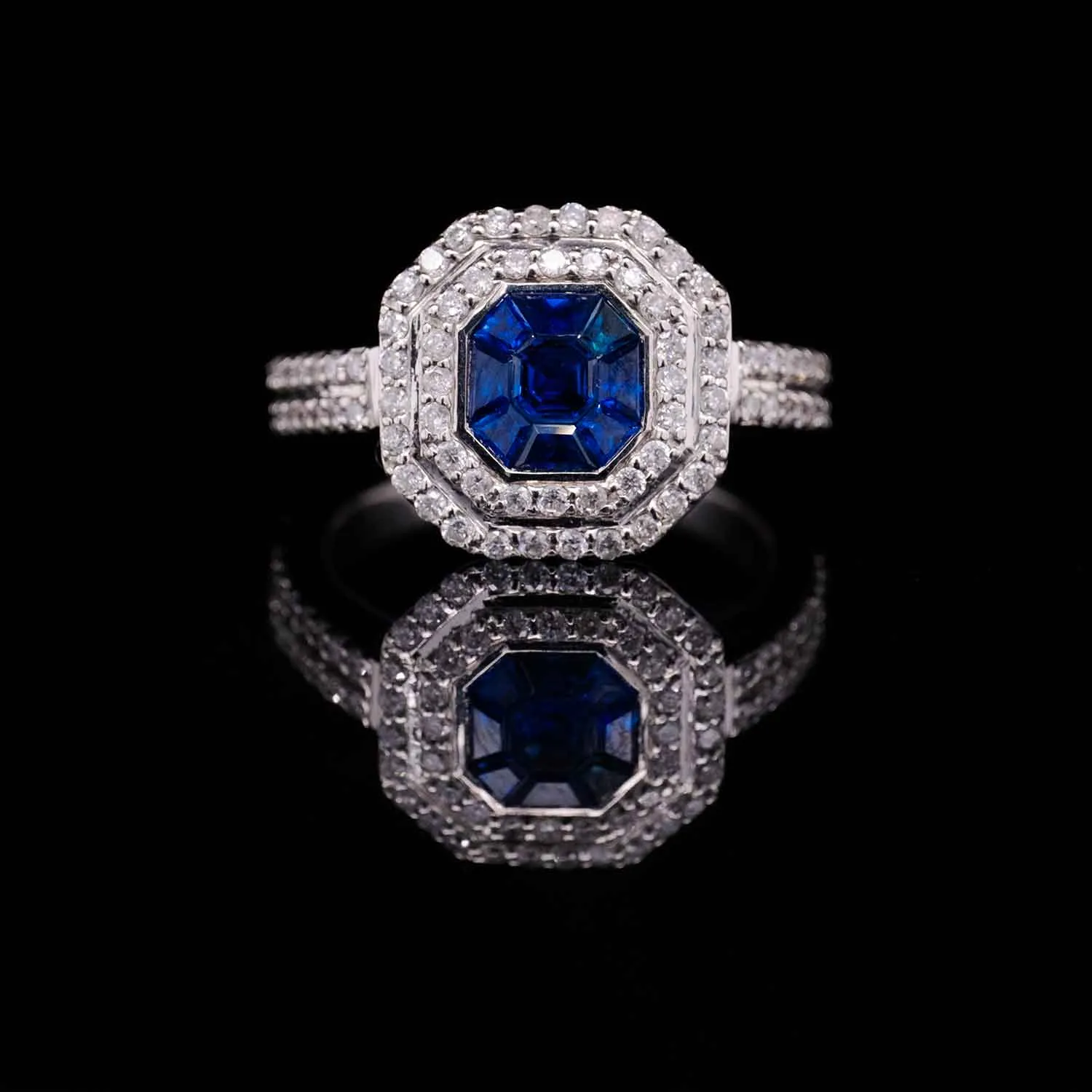 0.56 Carat Blue Sapphire Gemstone Ring in 14k White Gold