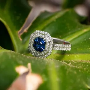 0.56 Carat Blue Sapphire Gemstone Ring in 14k White Gold