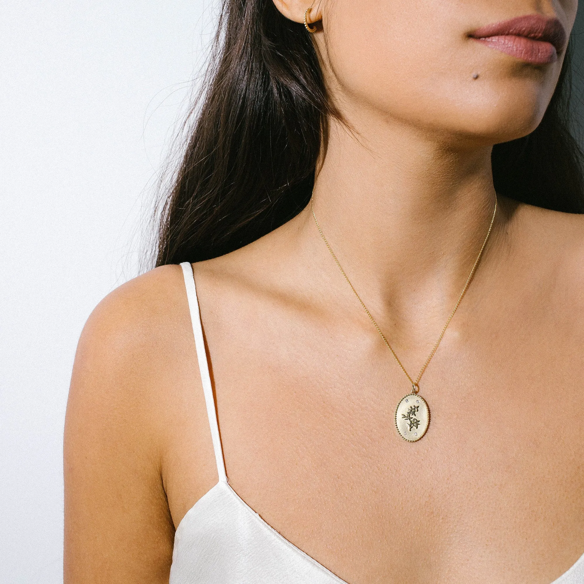 10K Gold Large "Pomegranate Vine" Pendant with Diamond Detail