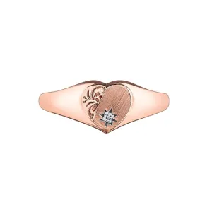 10K Rose Gold (0.01ct) Diamond Signet Heart Ring