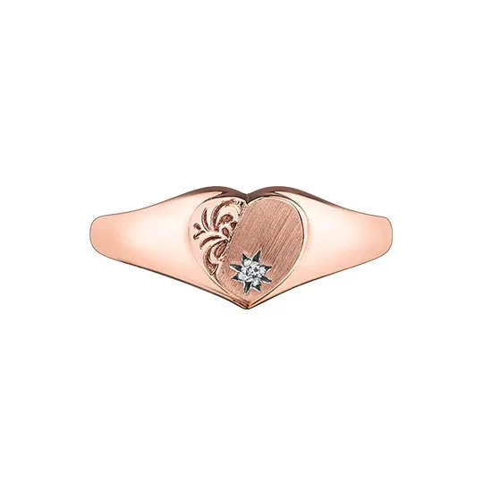 10K Rose Gold (0.01ct) Diamond Signet Heart Ring