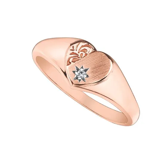 10K Rose Gold (0.01ct) Diamond Signet Heart Ring