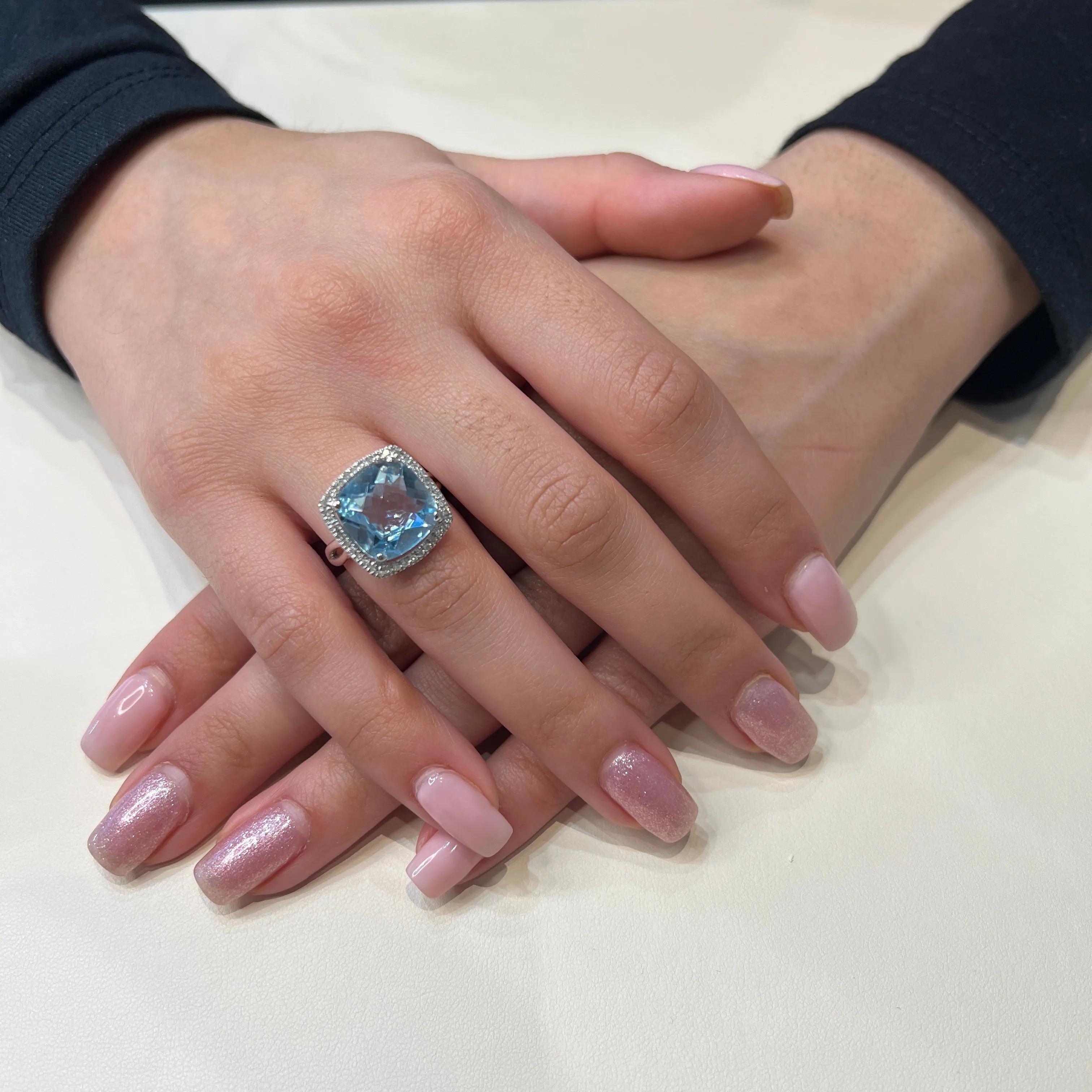 10K Rose Gold (12mm) Cushion Checkered Cut Smokey Quartz and Diamond Halo Ring