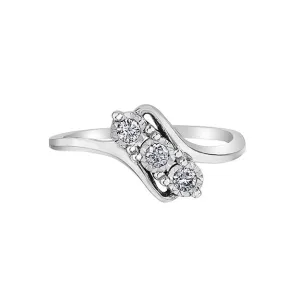 10K White Gold (0.15ct) Three Stone Illusion Set Diamond Ring