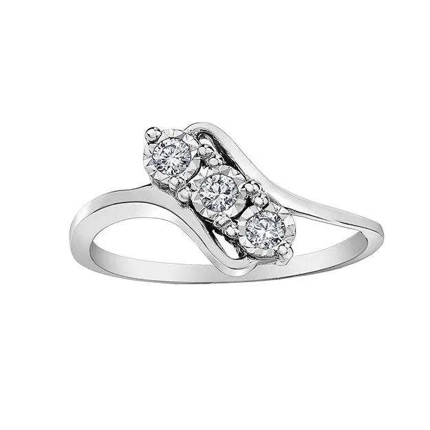 10K White Gold (0.15ct) Three Stone Illusion Set Diamond Ring