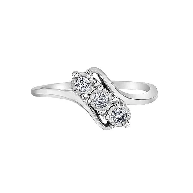 10K White Gold (0.15ct) Three Stone Illusion Set Diamond Ring