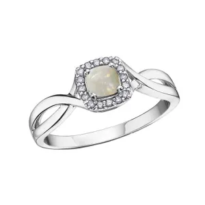 10K White Gold (October) Birthstone Opal and Diamond Halo Ring