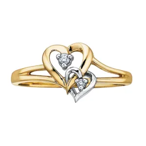 10K Yellow and White Gold (0.03ct) Diamond Double Heart Ring