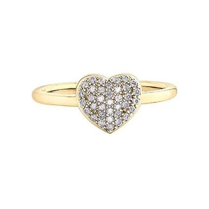 10K Yellow Gold (0.18ct) Pavee Set Diamond Heart Promise Ring