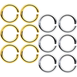14 Gauge 5/16 Steel Gold Tone Seamless Cartilage Ring Set of 12