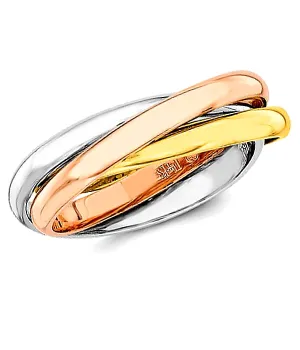 14k Gold Interwoven Tri-Color Rolling Wedding Ring in 14k Rose, White and Yellow Gold
