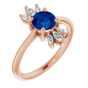 14K Rose Chatham® Lab-Created Blue Sapphire & 1/4 CTW Diamond Ring