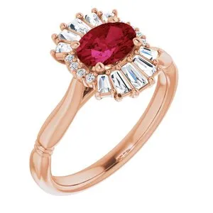 14K Rose Chatham® Lab-Created Ruby & 1/4 CTW Diamond Ring