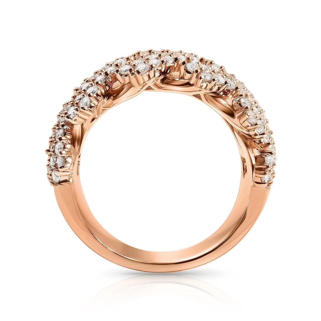 14k Rose Gold Diamond Cuban Link Half Band Ring 2.4 Ctw