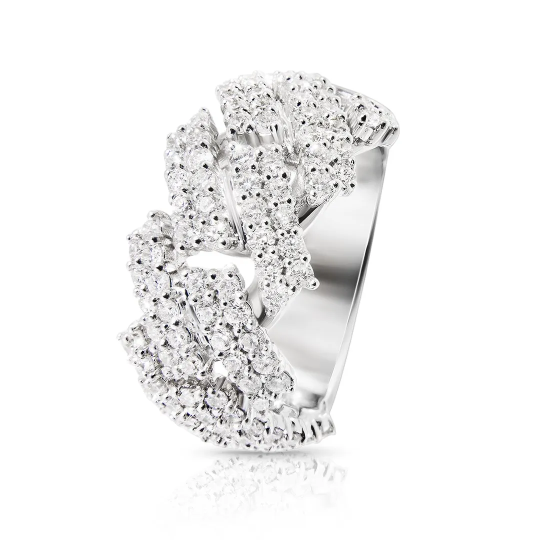 14k Rose Gold Diamond Cuban Link Half Band Ring 2.4 Ctw