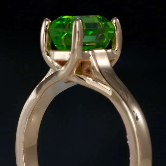 14K Rose Gold Emeald Cut Peridot Ring