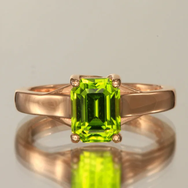 14K Rose Gold Emeald Cut Peridot Ring