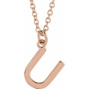 14K Rose Initial U Dangle 18" Necklace
