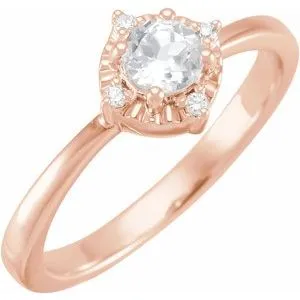 14K Rose Lab-Grown White Sapphire & .04 CTW Natural Diamond Halo-Style Ring