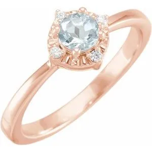 14K Rose Natural Aquamarine & .04 CTW Natural Diamond Halo-Style Ring