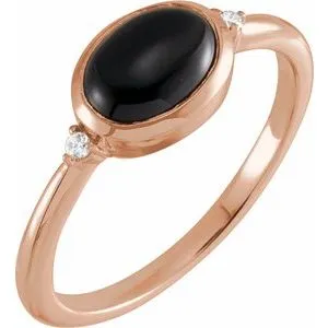 14K Rose Natural Black Onyx & .03 CTW Natural Diamond Ring