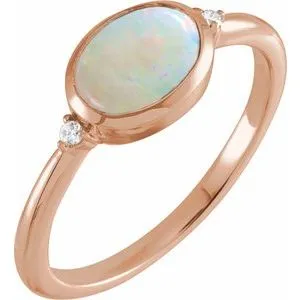 14K Rose Natural White Ethiopian Opal & .03 CTW Natural Diamond Ring