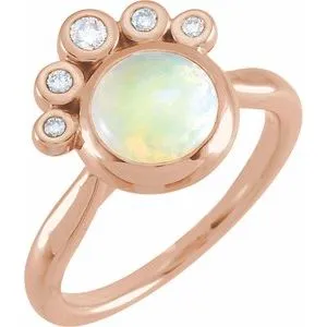 14K Rose Opal & 1/8 CTW Diamond Ring