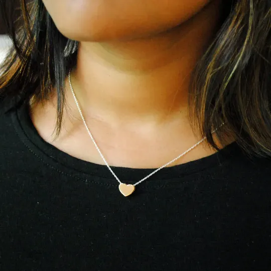 14K Solid Gold Tiny Heart Pendant Necklace, Everyday Small Pendant, Simple, Minimal Layering Valentine Gift