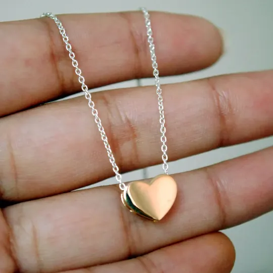 14K Solid Gold Tiny Heart Pendant Necklace, Everyday Small Pendant, Simple, Minimal Layering Valentine Gift