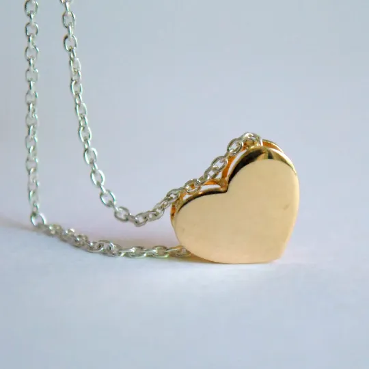 14K Solid Gold Tiny Heart Pendant Necklace, Everyday Small Pendant, Simple, Minimal Layering Valentine Gift