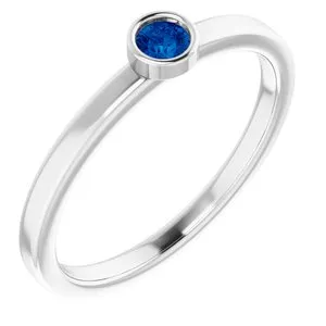 14K White 3 mm Round Lab-Grown Blue Sapphire Ring