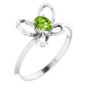 14K White 4x3 mm Oval August Youth Butterfly Birthstone Ring