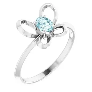 14K White 4x3 mm Oval December Youth Butterfly Birthstone Ring