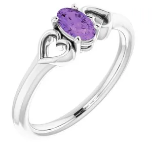 14K White 5x3 mm Oval Amethyst Youth Heart Ring