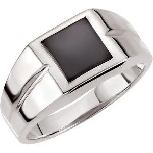 14K White 8 mm Square Onyx Ring