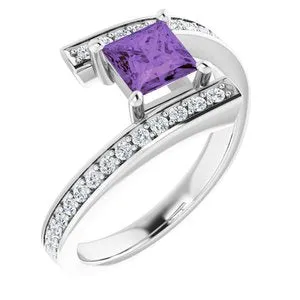 14K White Amethyst & 1/4 CTW Diamond Ring