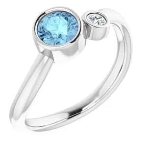 14K White Aquamarine & .06 CT Diamond Two-Stone Ring