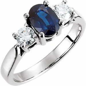 14K White Blue Sapphire & 3/8 CTW Diamond Ring