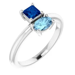 14K White Blue Sapphire & Aquamarine Ring