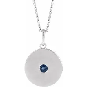 14K White Blue Sapphire Disc 16-18" Necklace