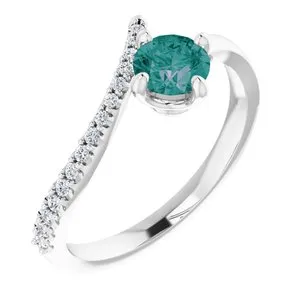 14K White Chatham® Created Alexandrite & 1/10 CTW Diamond Bypass Ring