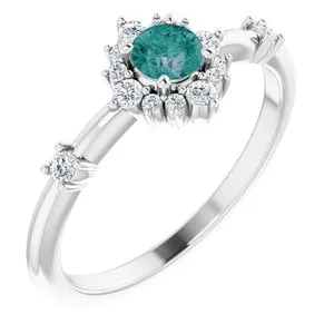 14K White Chatham® Created Alexandrite & 1/6 CTW Diamond Ring