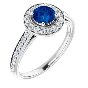 14K White Chatham® Lab-Created Blue Sapphire & 1/3 CTW Diamond Ring