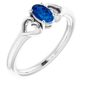 14K White Chatham® Lab-Created Blue Sapphire Youth Heart Ring