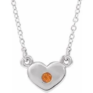 14K White Citrine Heart 16" Necklace
